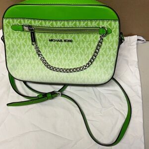 Michael Kors Green and White Crossbody Bag